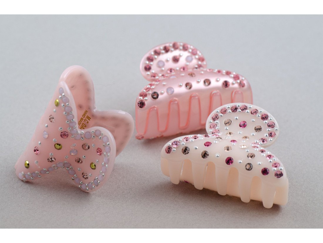 Handmade MC Davidian hair clips in pink with stones and pearls